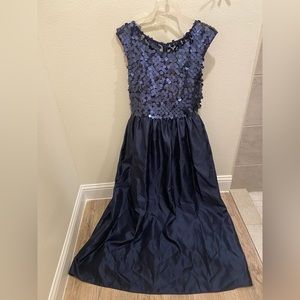 JS Boutique Paillette Navy Sequined Mesh Full Length Evening Dress